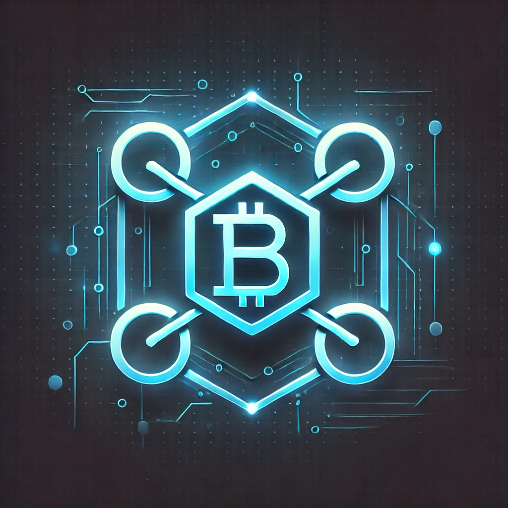 An abstract representation of blockchain technology with interconnected blocks and digital graphics.